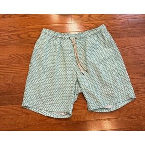 Faherty Boardshorts Swim Trunks Men Large Teal White Scale Print Beach 8" Lined